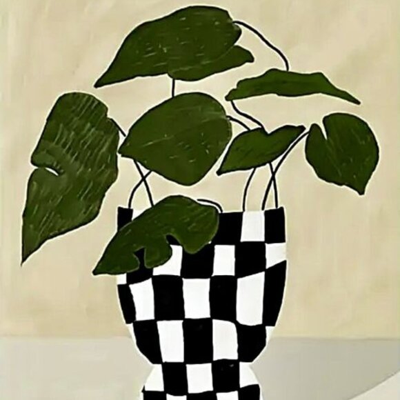 Other - 24"Lx16"W Plant in Checkered Pot Houseplant Plant Lover Canvas Art Print New